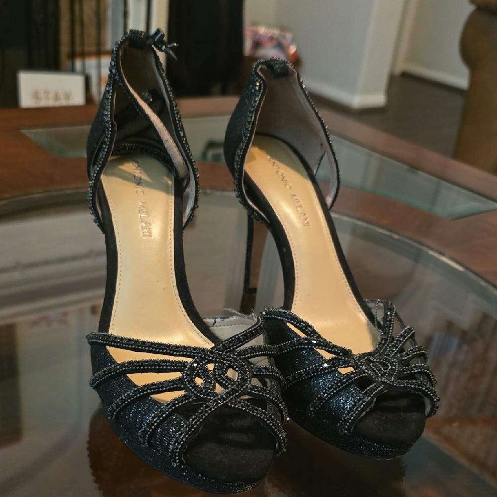 ANTONIO MELANI Black Strappy Heels with Embellishment